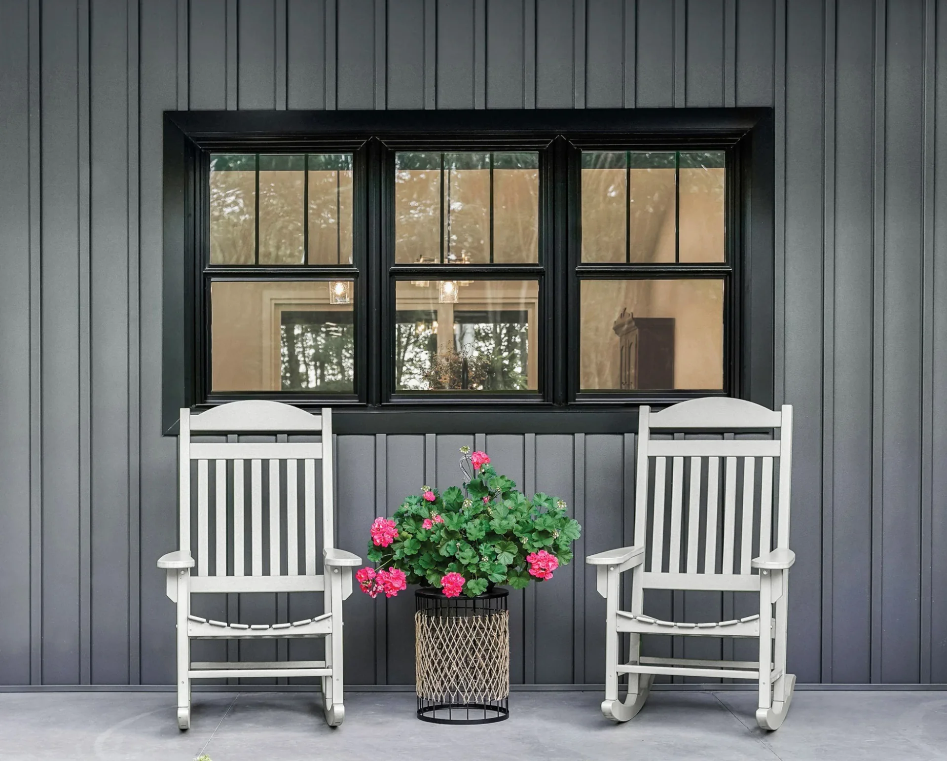 Endure double-hung windows in textured matte coal black with internal grids