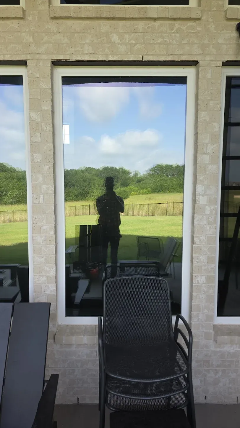 Tall reflective Cardinal 366 patio glass in Plano
