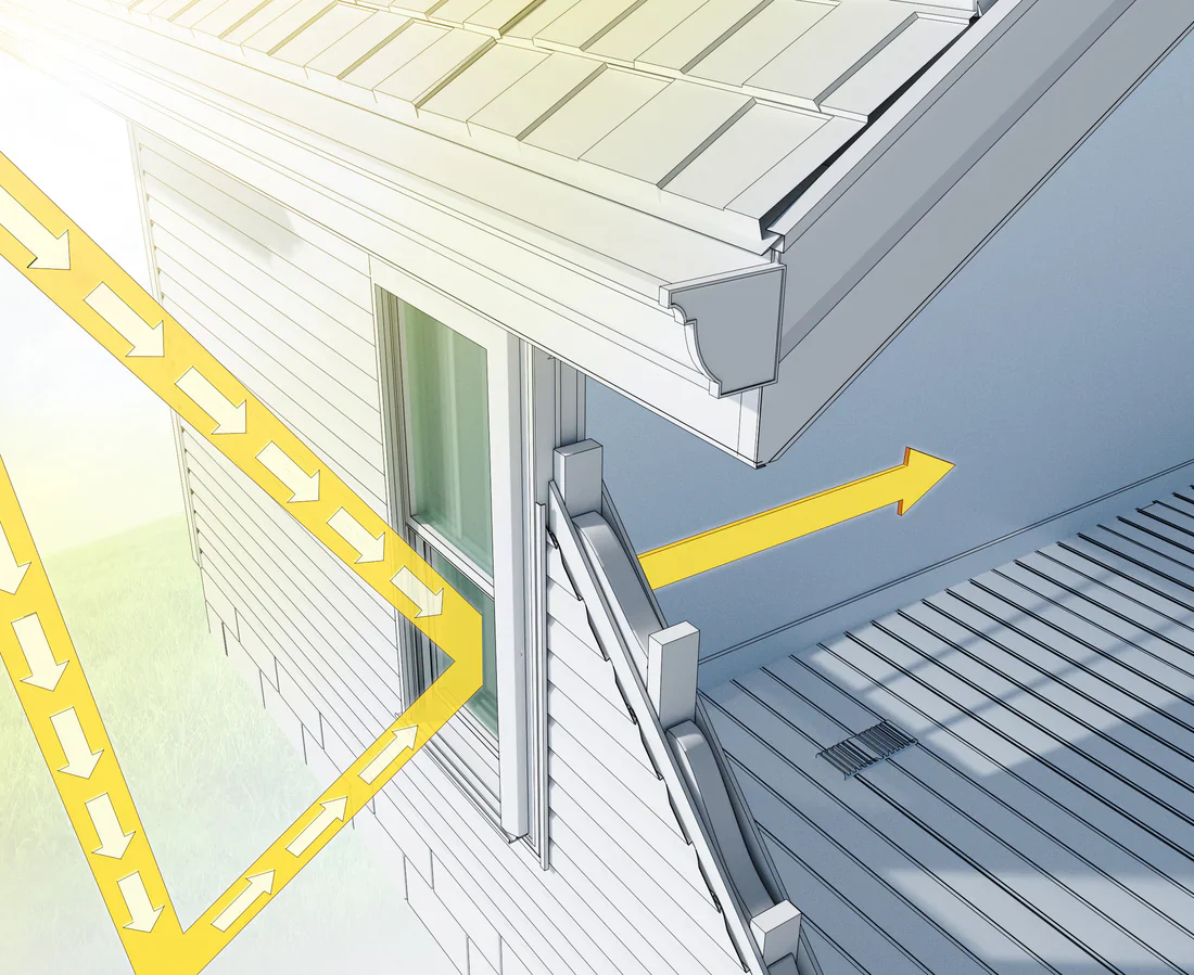 Solar Heat Gain Coefficient (SHGC) diagram showing how energy-efficient windows reduce heat transfer